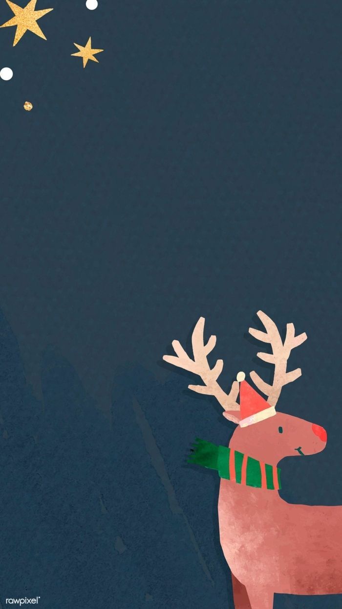 Rentier, Weihnachten, Schal, Illustration, Sterne, Hintergrundbild für iPhone und Android