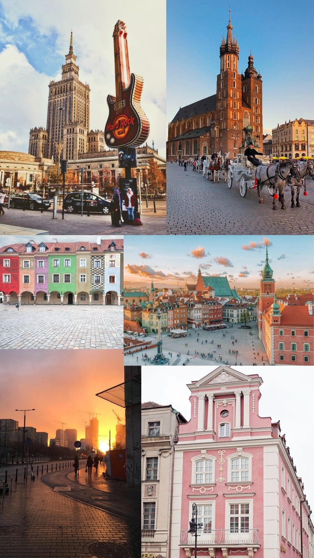 Kulturpalast Warschau, Marienkirche, Krakau, Polen, Collage, Altstadt, Hintergrundbild fürs Handy