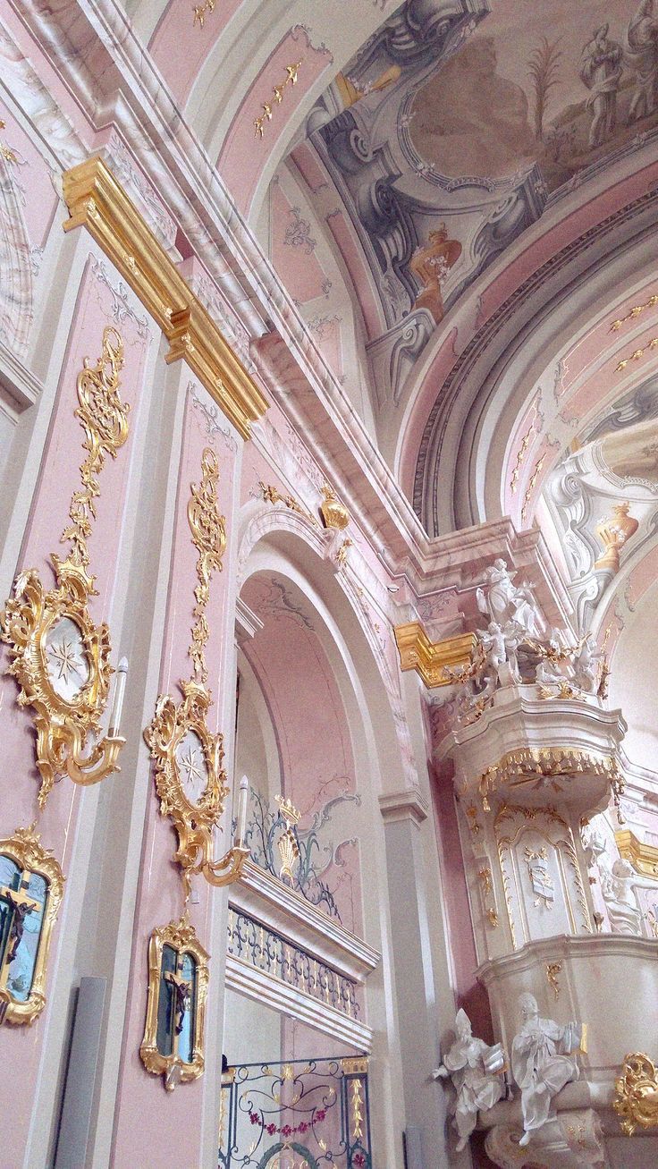 Barockkirche, Innenraum, Stuck, Gold, Rosa, HD, Hintergrundbild fürs Handy