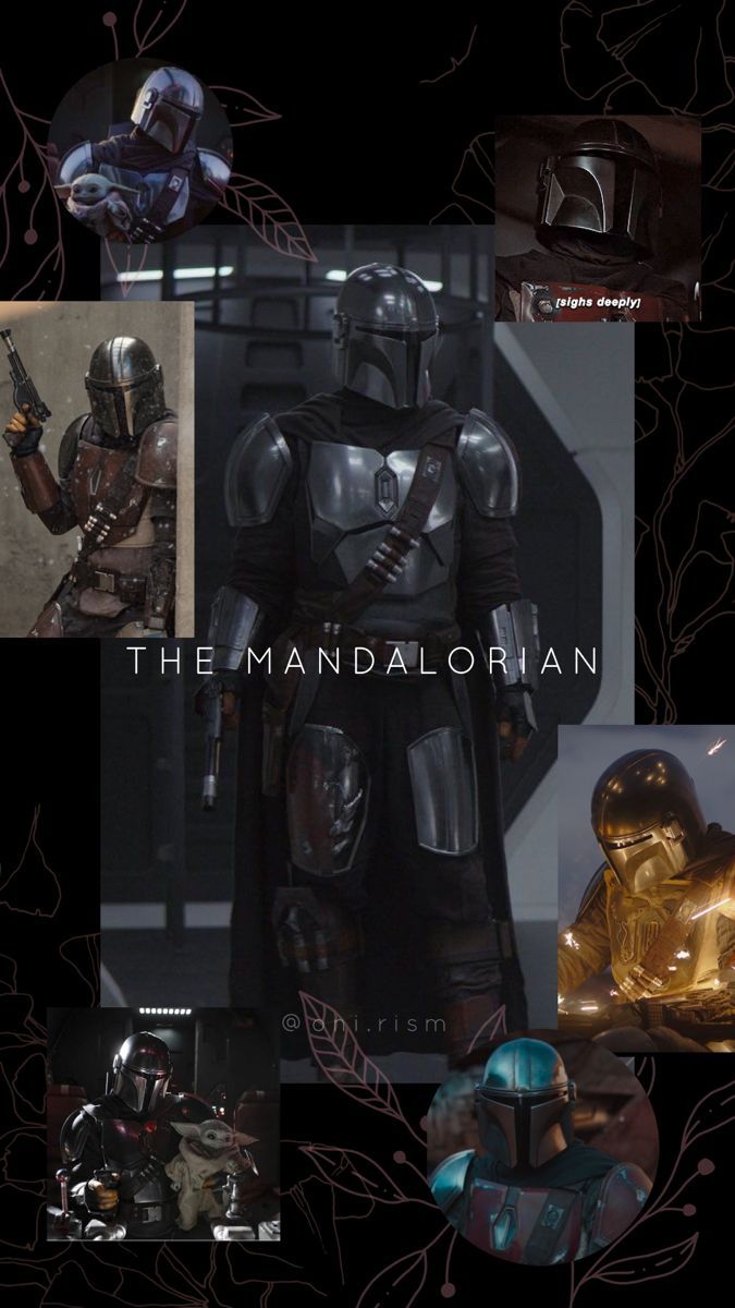 The Mandalorian, Din Djarin, Grogu, Collage, Dunkel, Star Wars, Android-Hintergrundbild