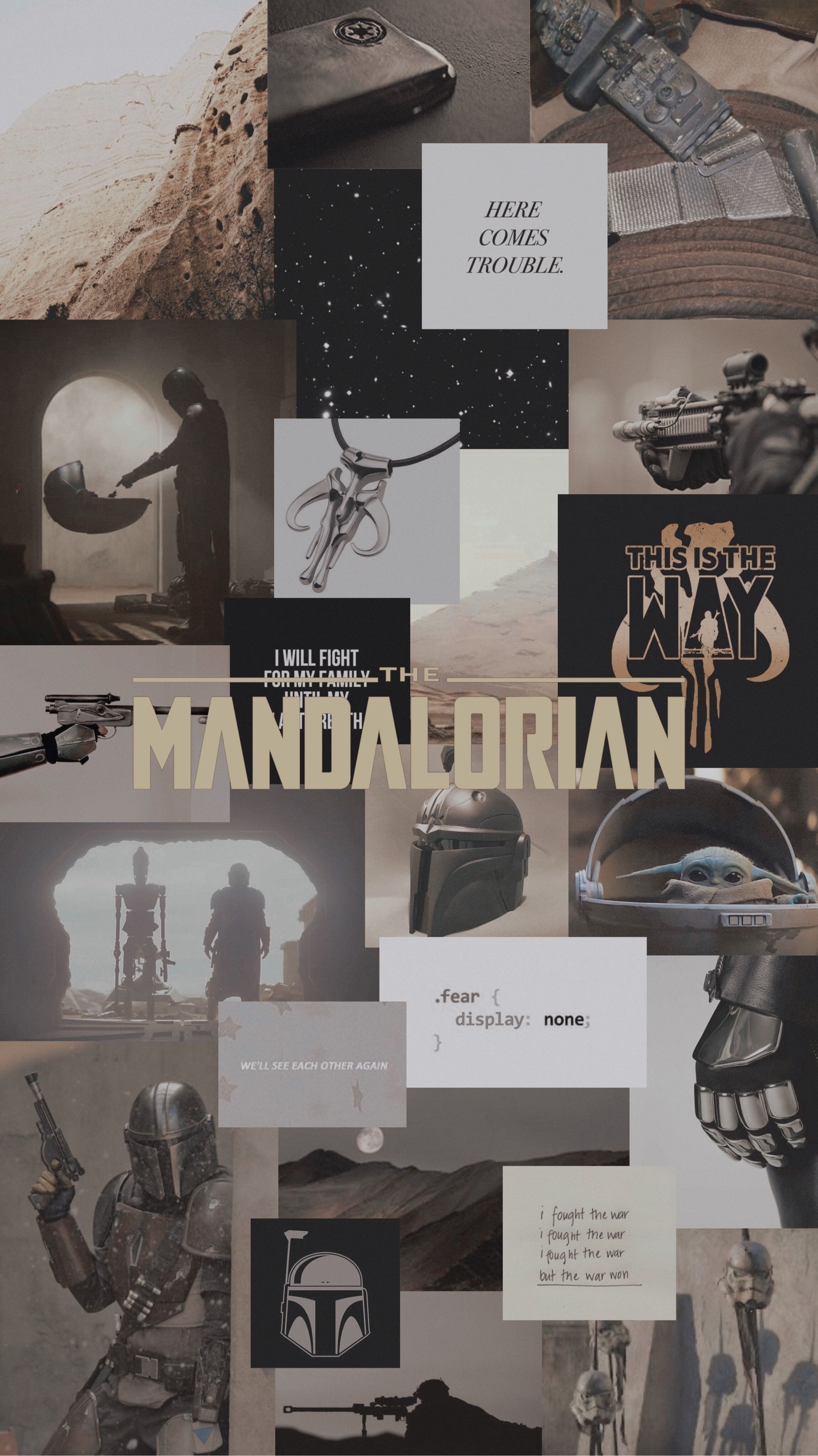 The Mandalorian, Collage, Moodboard, Beige, Star Wars, Schriftzug, QHD+, Handy-Hintergrundbild