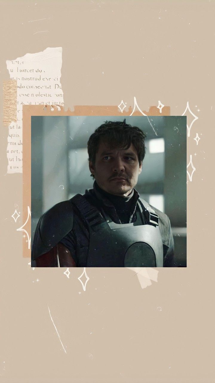 Pedro Pascal, The Mandalorian, Collage, Beige, Porträt, HD, Handy-Hintergrund im Hochformat