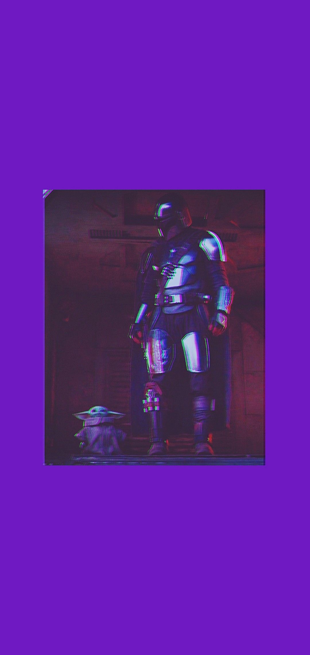The Mandalorian, Lila Hintergrund, Rahmen, Neonlicht, Minimalismus, Sperrbildschirm fürs iPhone