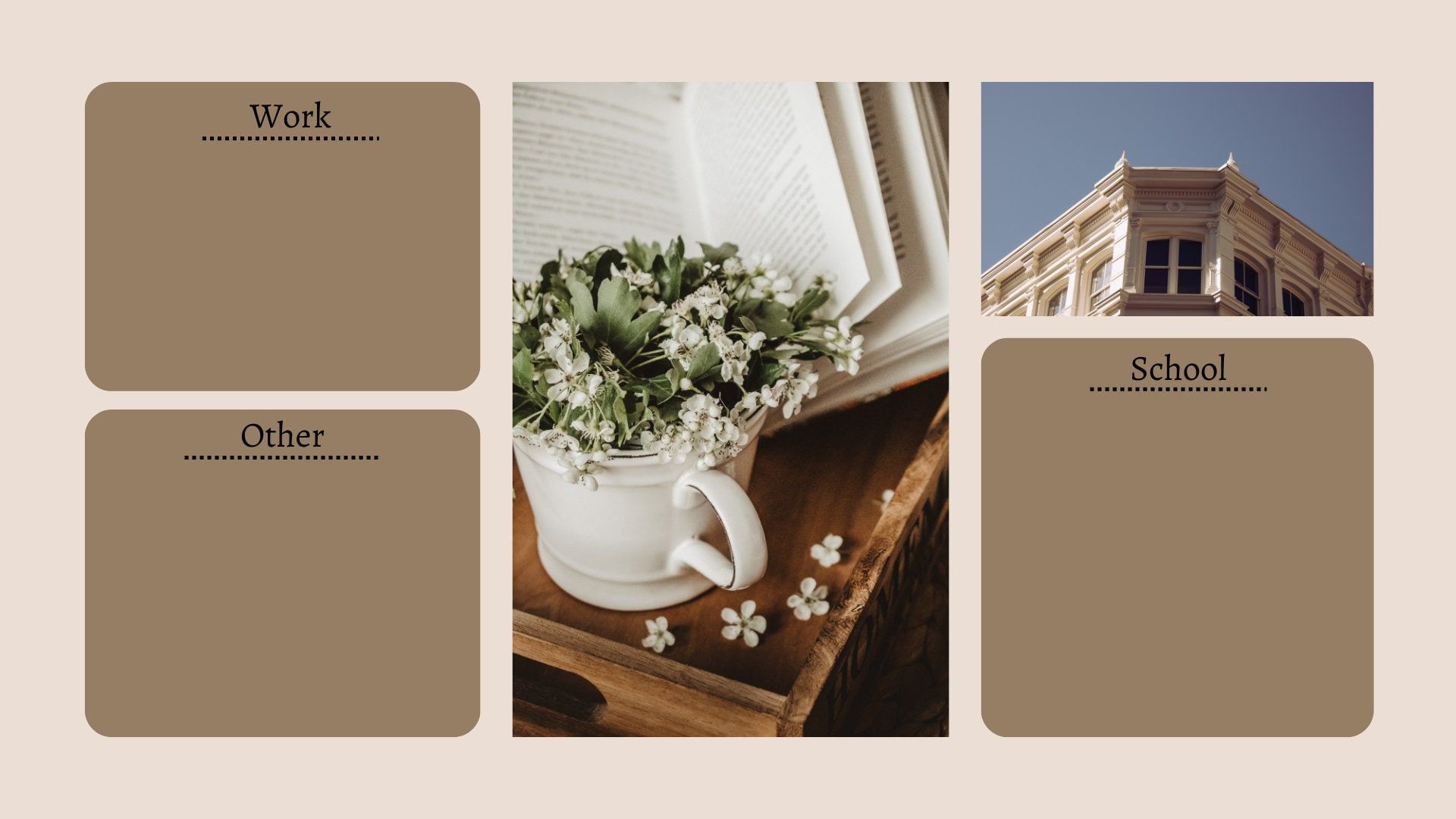 Desktop-Organizer, Ordnerfelder, Blumenkorb, Braun, Beige, Aesthetic, Full-HD-Hintergrundbild für PC