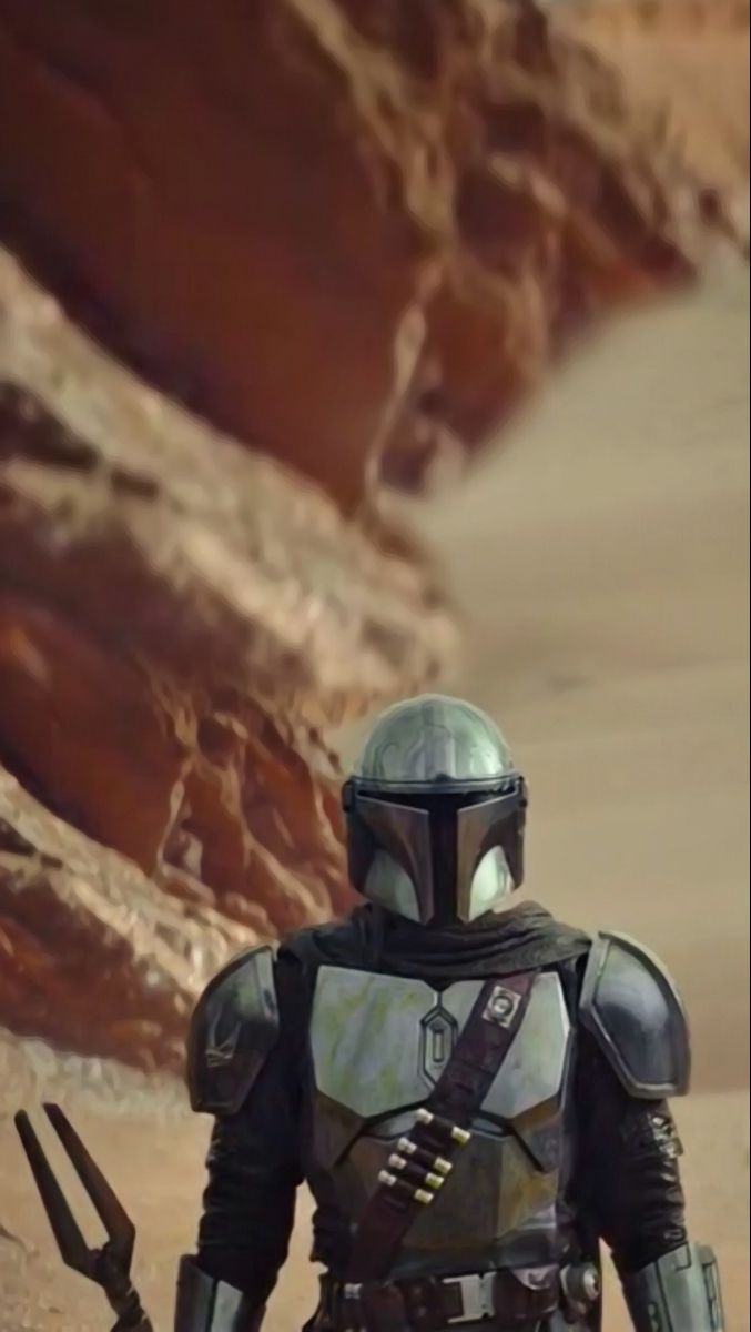 Din Djarin, The Mandalorian, Felsschlucht, Wüste, Beskar-Rüstung, Hintergrundbild fürs Handy