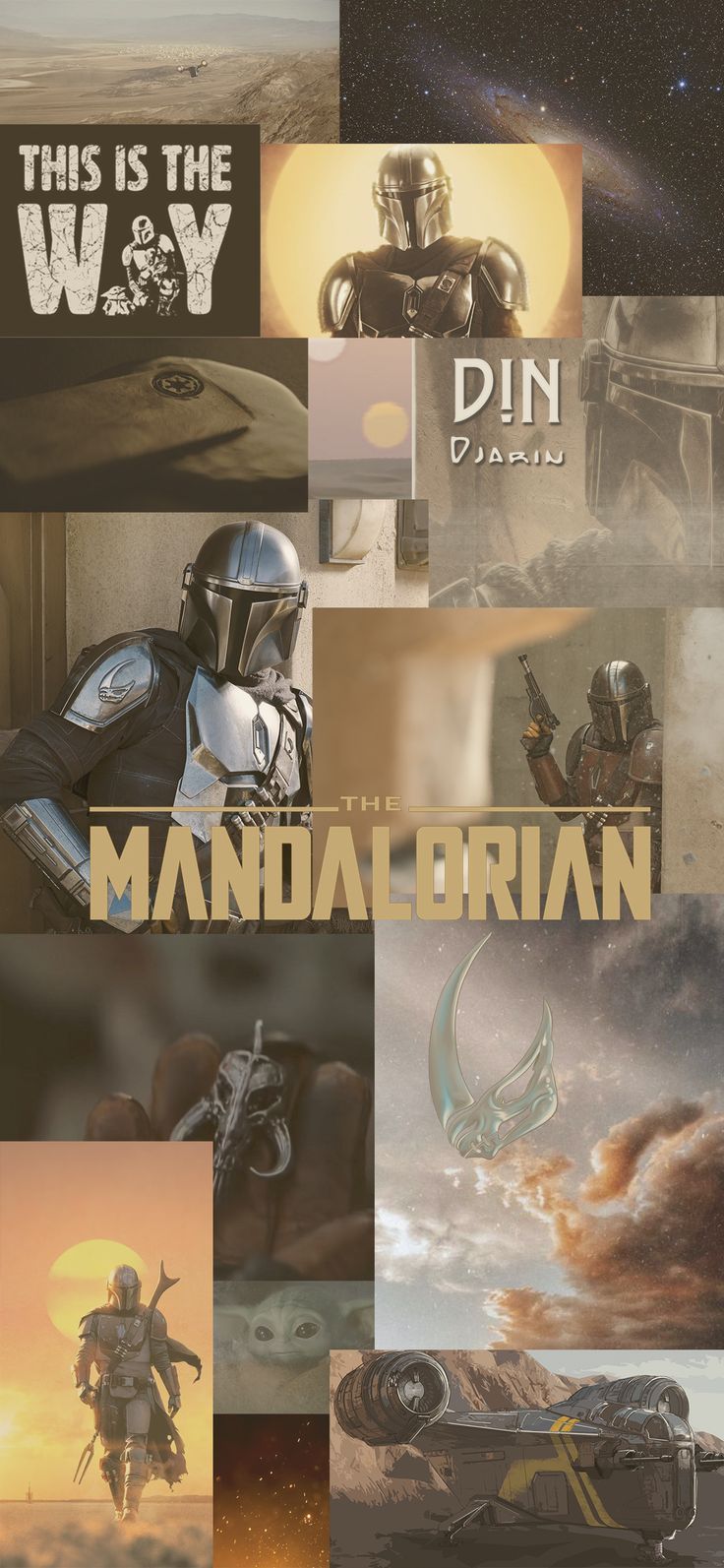 The Mandalorian, This Is the Way, Collage, Din Djarin, Moodboard, Sepia, HD, Handy-Hintergrund