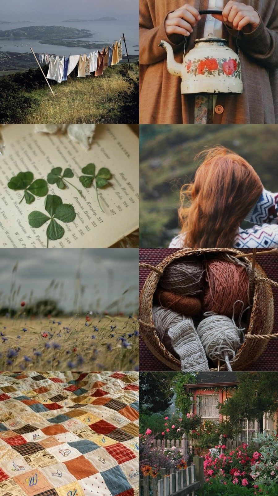 Collage, Ästhetik, Kleeblatt, Rote Haare, Strickwaren, Landleben, HD, Handy-Hintergrundbild
