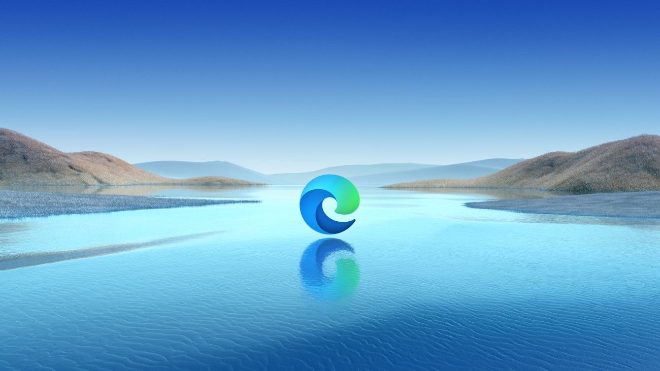Microsoft Edge, Logo, See, Spiegelung, Hügel, Hellblau, HD, Hintergrund für den Desktop