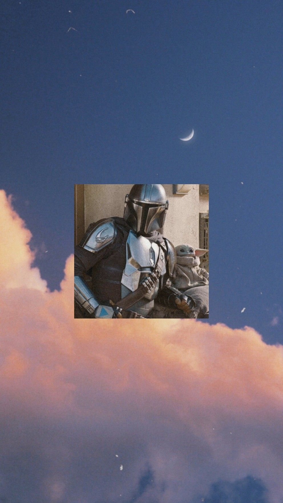 Din Djarin, The Mandalorian, Wolken, Mondsichel, Collage, Nachthimmel, HD, Handy-Hintergrundbild