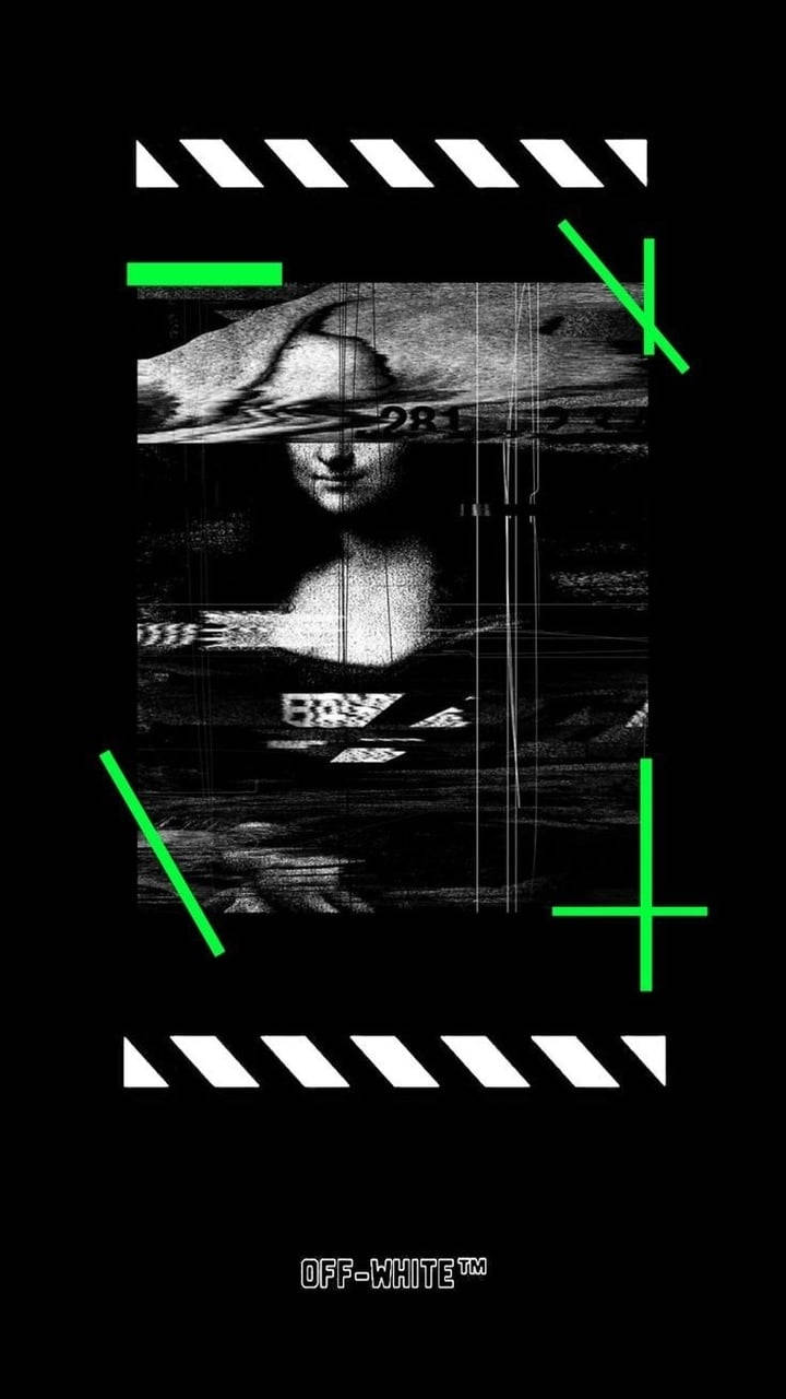 Off-White, Mona Lisa, Glitch-Effekt, Schwarz-Weiß, Grüne Akzente, HD, iPhone-Hintergrundbild