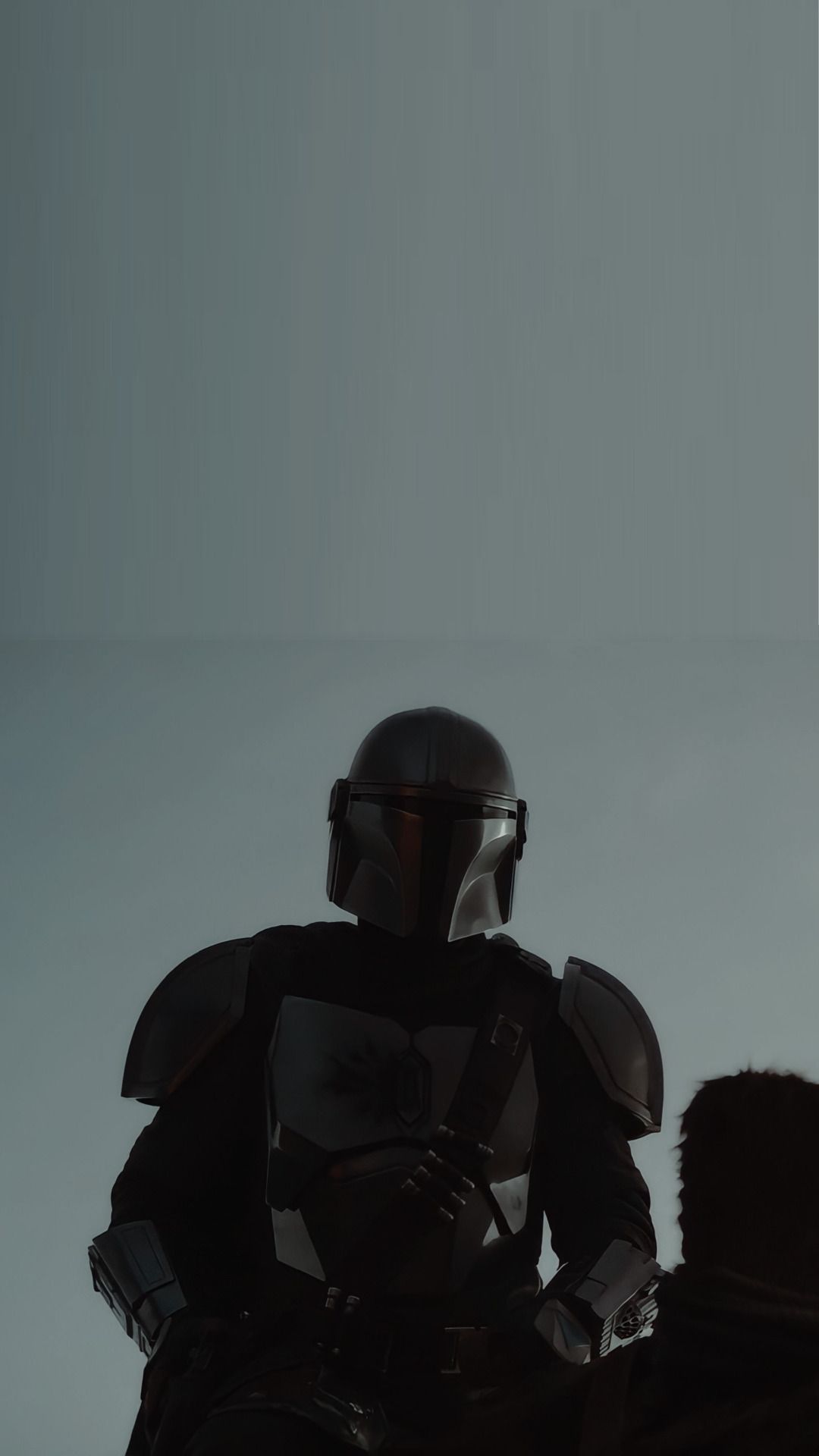 Din Djarin, The Mandalorian, Silhouette, Grau, Dunkel, Full HD, Hintergrundbild fürs Handy