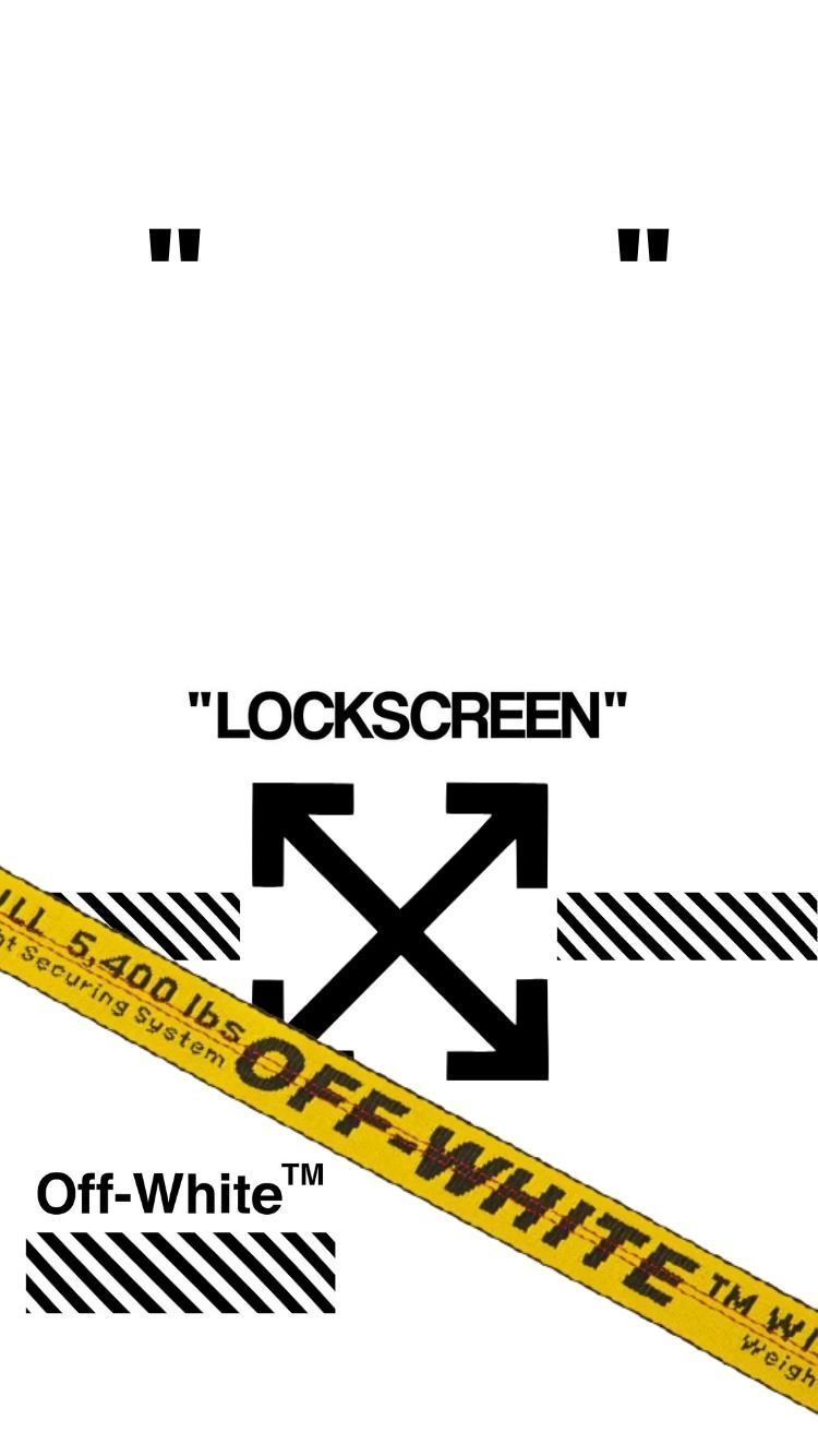 Off-White, Pfeil-Logo, Absperrband, Gelb, Weißer Hintergrund, Sperrbildschirm fürs iPhone