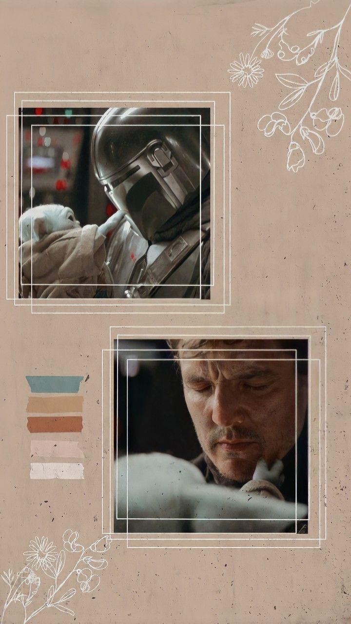 Pedro Pascal, Din Djarin, Collage, Beige, Szenenbilder, HD, Sperrbildschirm fürs iPhone