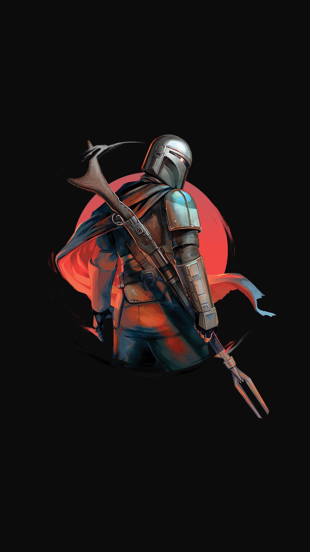 Din Djarin, The Mandalorian, Fan-Art, Rot, Schwarzer Hintergrund, Sperrbildschirm fürs iPhone