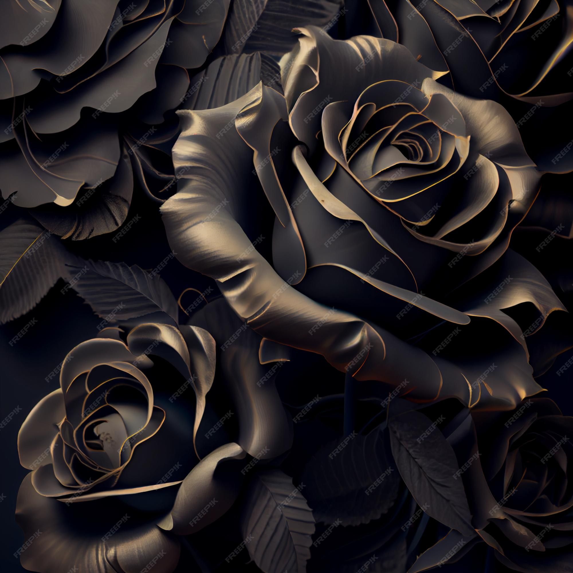 Schwarze Rosen, Goldene Akzente, Digitale Kunst, Blumenmuster, Dunkel, Full HD, Tablet-Hintergrund