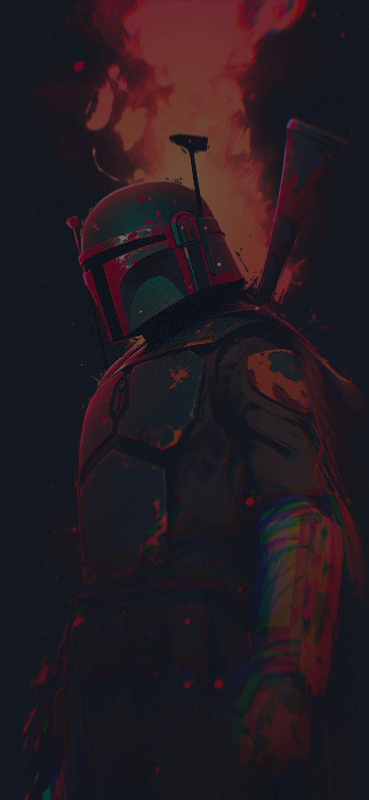 Boba Fett, Helm, Star Wars, Rot, Dunkel, Hintergrundbild für iPhone und Android
