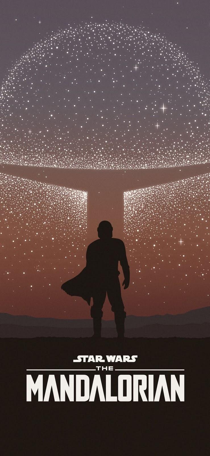 The Mandalorian, Star Wars, Poster, Silhouette, Sternenhimmel, Logo, HD, Handy-Hintergrundbild