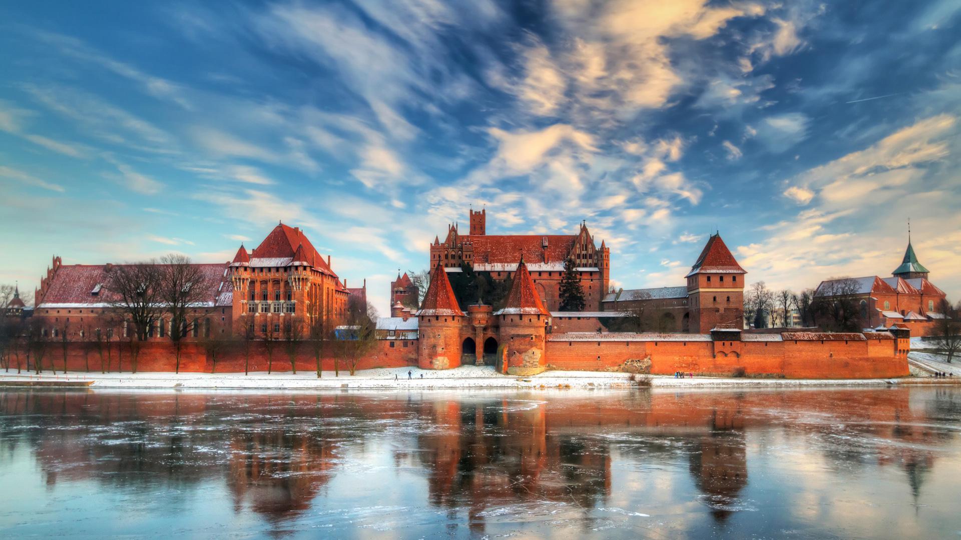 Marienburg, Malbork, Polen, Ordensburg, Fluss, Spiegelung, 1920x1080, PC-Hintergrundbild