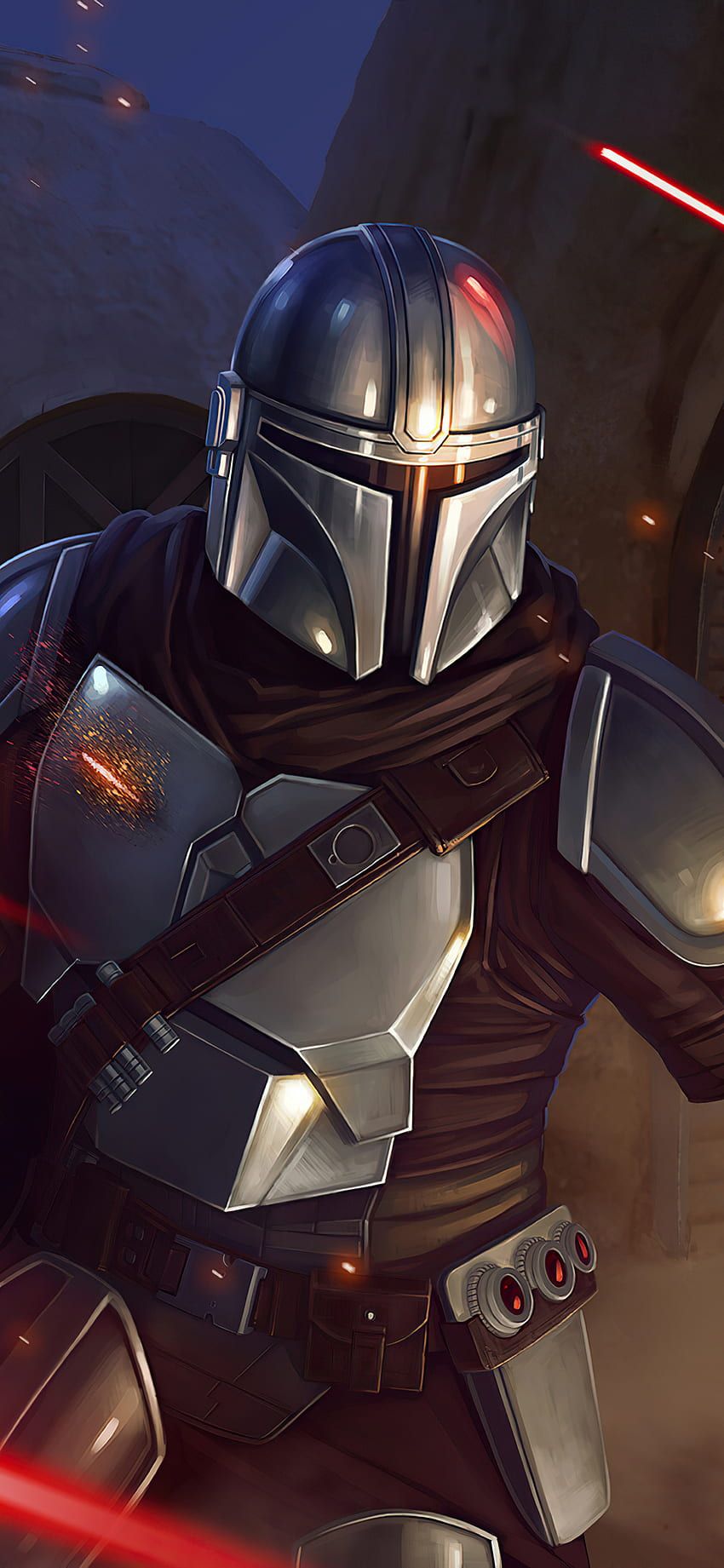 Din Djarin, The Mandalorian, Beskar-Helm, Nahaufnahme, Dunkel, HD, Handy-Hintergrund