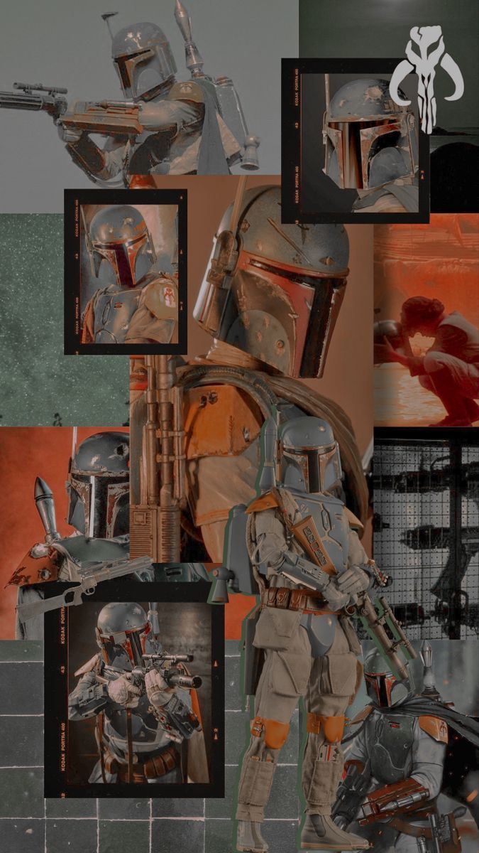 Boba Fett, Collage, Star Wars, Mythosaurier-Schädel, Moodboard, Hintergrundbild fürs Handy