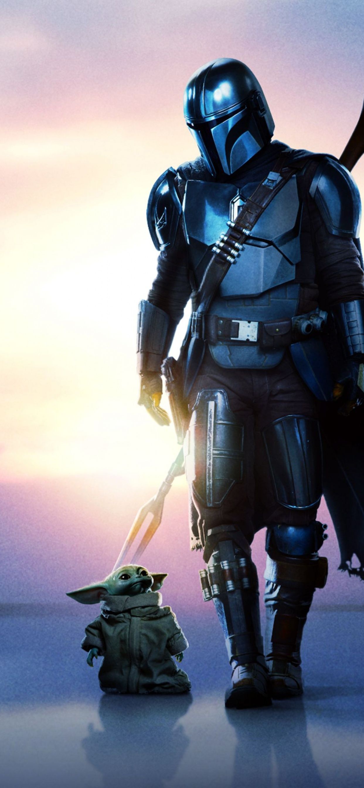 Din Djarin, Grogu, The Mandalorian, Gegenlicht, Blau, Full HD, Hintergrundbild fürs Handy