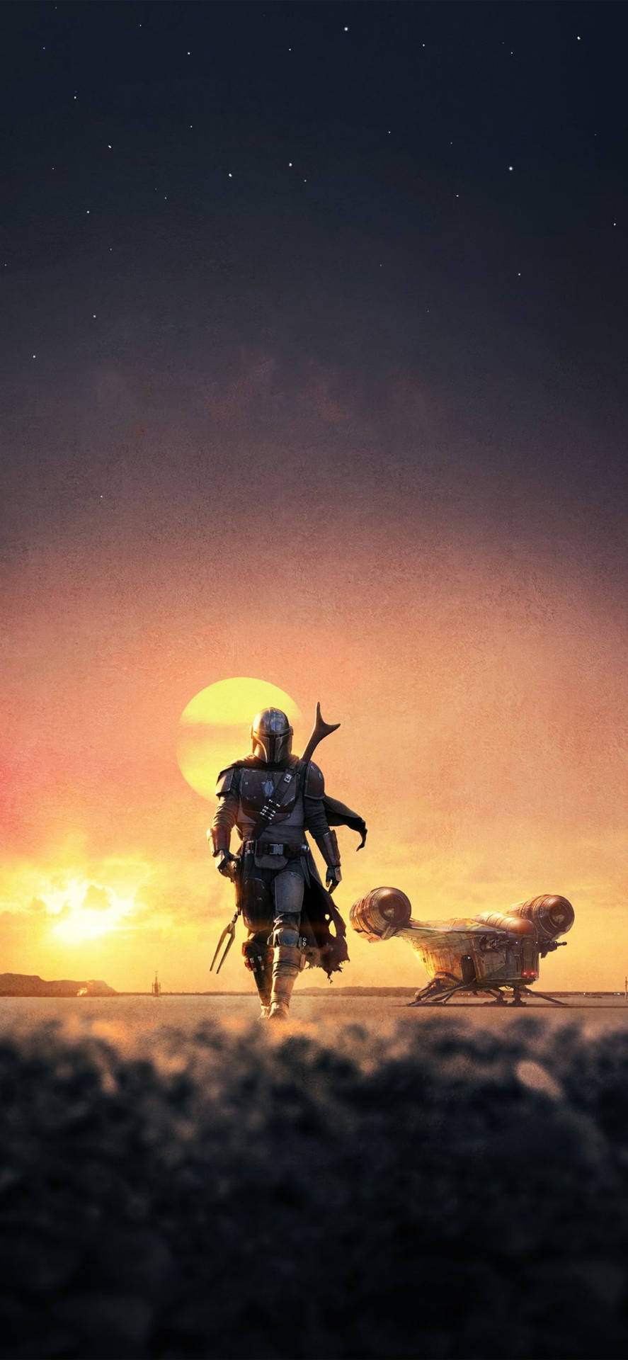 The Mandalorian, Silhouette, Sonnenuntergang, Landschaft, Dunkel, HD, Handy-Hintergrundbild