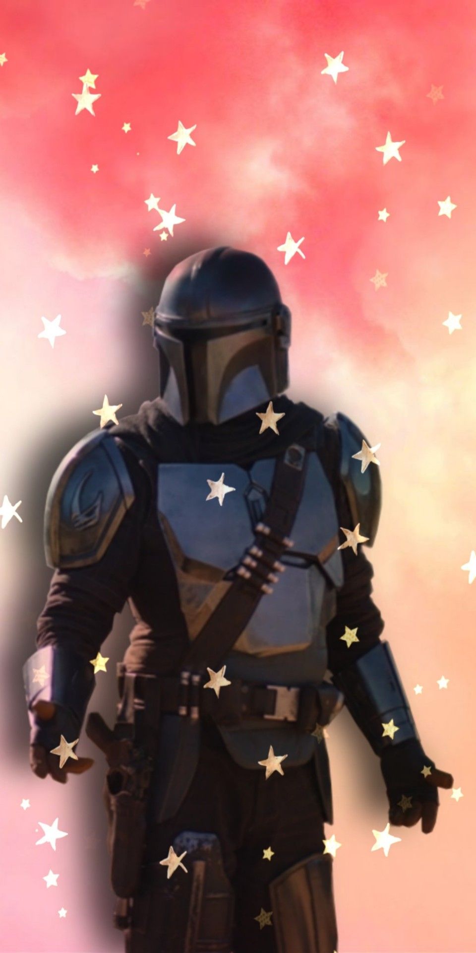 Din Djarin, The Mandalorian, Sterne, Rosa Hintergrund, Fan-Art, Sperrbildschirm fürs iPhone