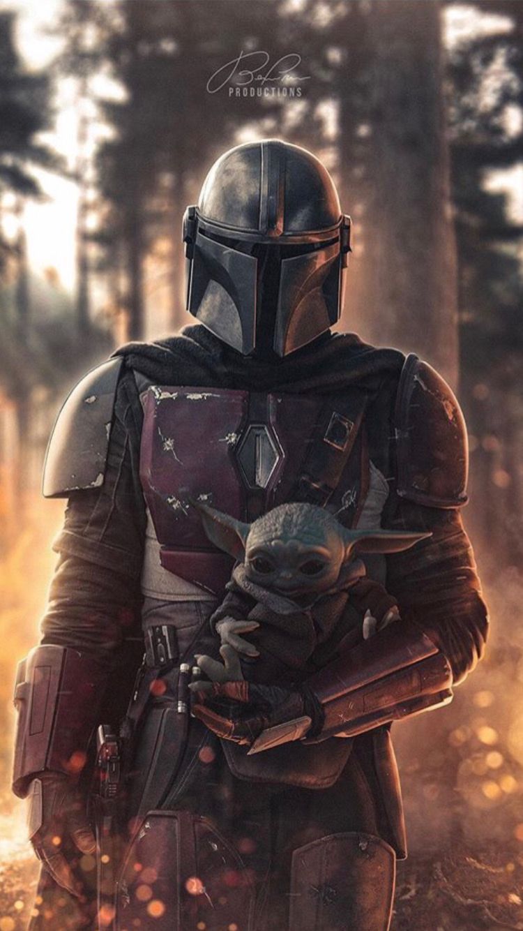 Din Djarin, Grogu, The Mandalorian, Wald, Funken, Dunkel, 750x1334, Handy-Hintergrund