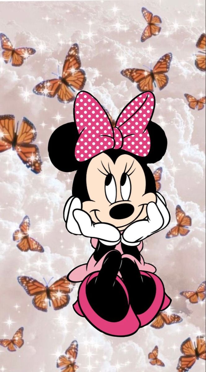 Minnie Maus, Schmetterlinge, Rosa Schleife, Glitzer, Cartoon, Android-Hintergrundbild
