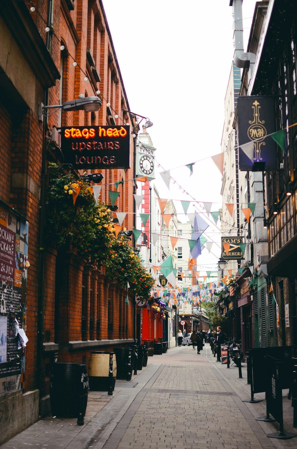 Dublin, Gasse, Pubs, Altstadt, Wimpel, HD, Handy-Hintergrund im Hochformat