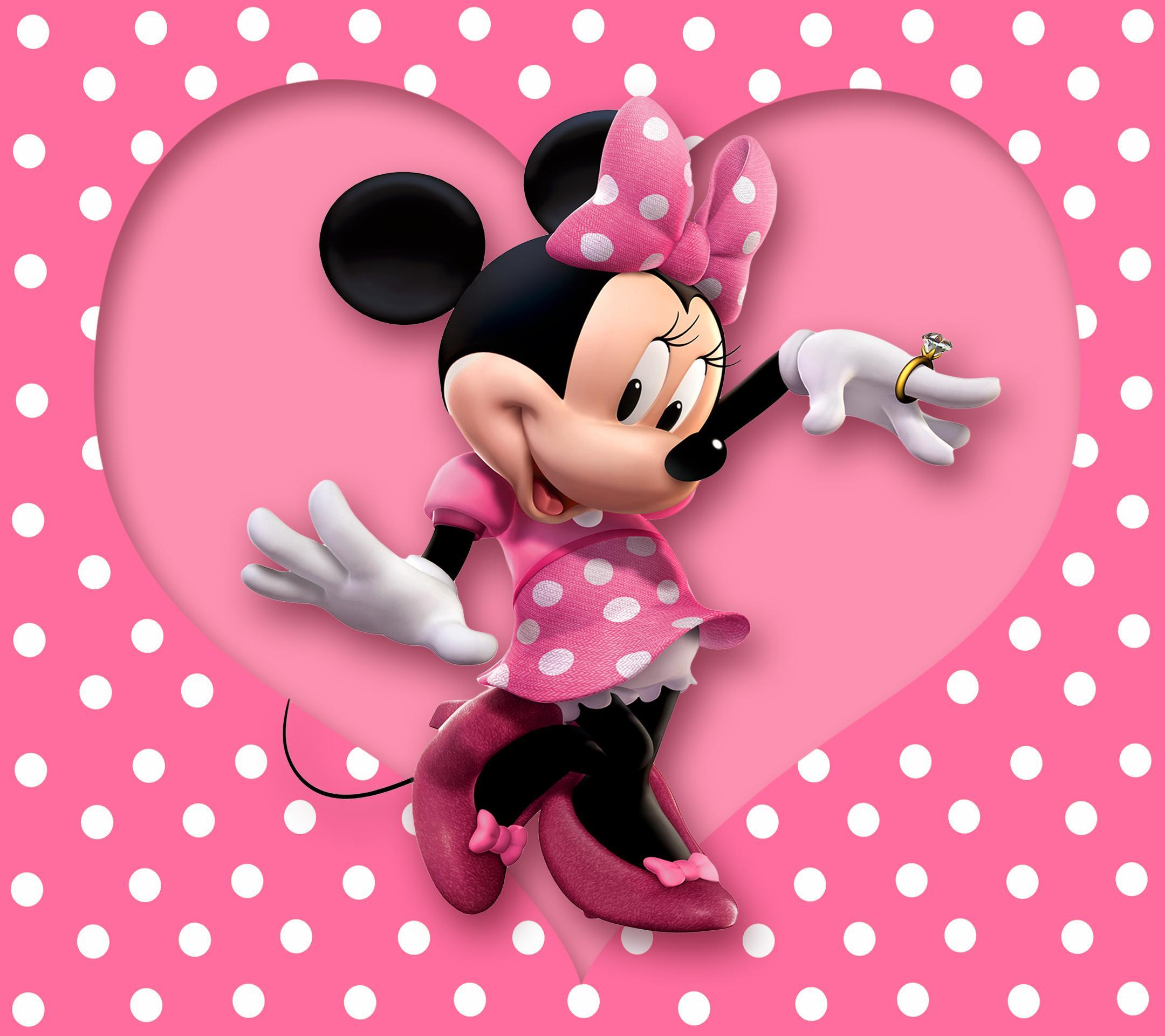 Minnie Maus, Disney, Herz, Polka Dots, Pink, Tanzen, Full HD, Hintergrundbild fürs Tablet