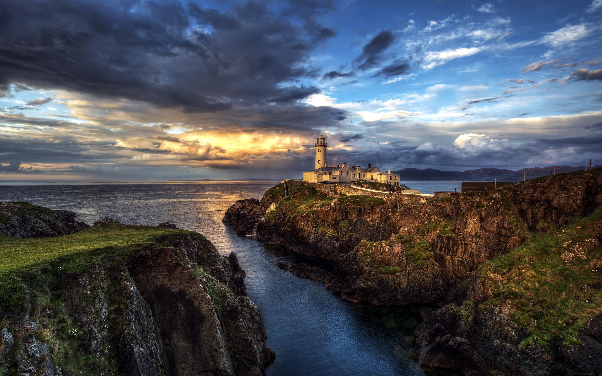 Fanad Head, Leuchtturm, Irland, Felsküste, Dramatischer Himmel, Full HD, Breitbild-Hintergrundbild