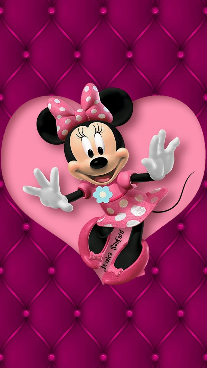 Minnie Maus, Herz, Gepolstert, Magenta, Cartoon, Hintergrundbild für iPhone und Android