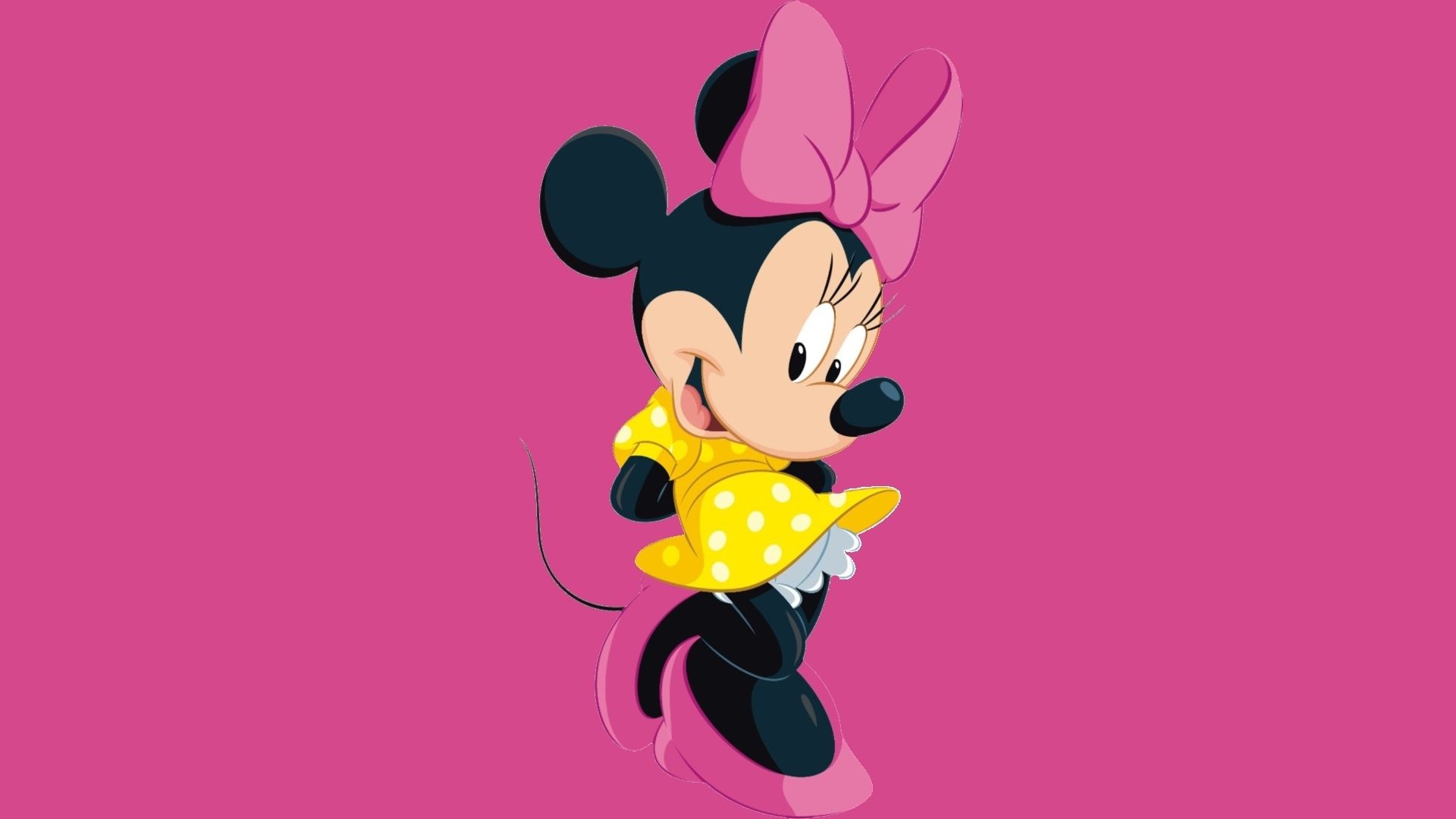 Minnie Maus, Disney, Gelbes Kleid, Pink, Rosa Schleife, 16:9, Full-HD-Hintergrundbild für den Desktop