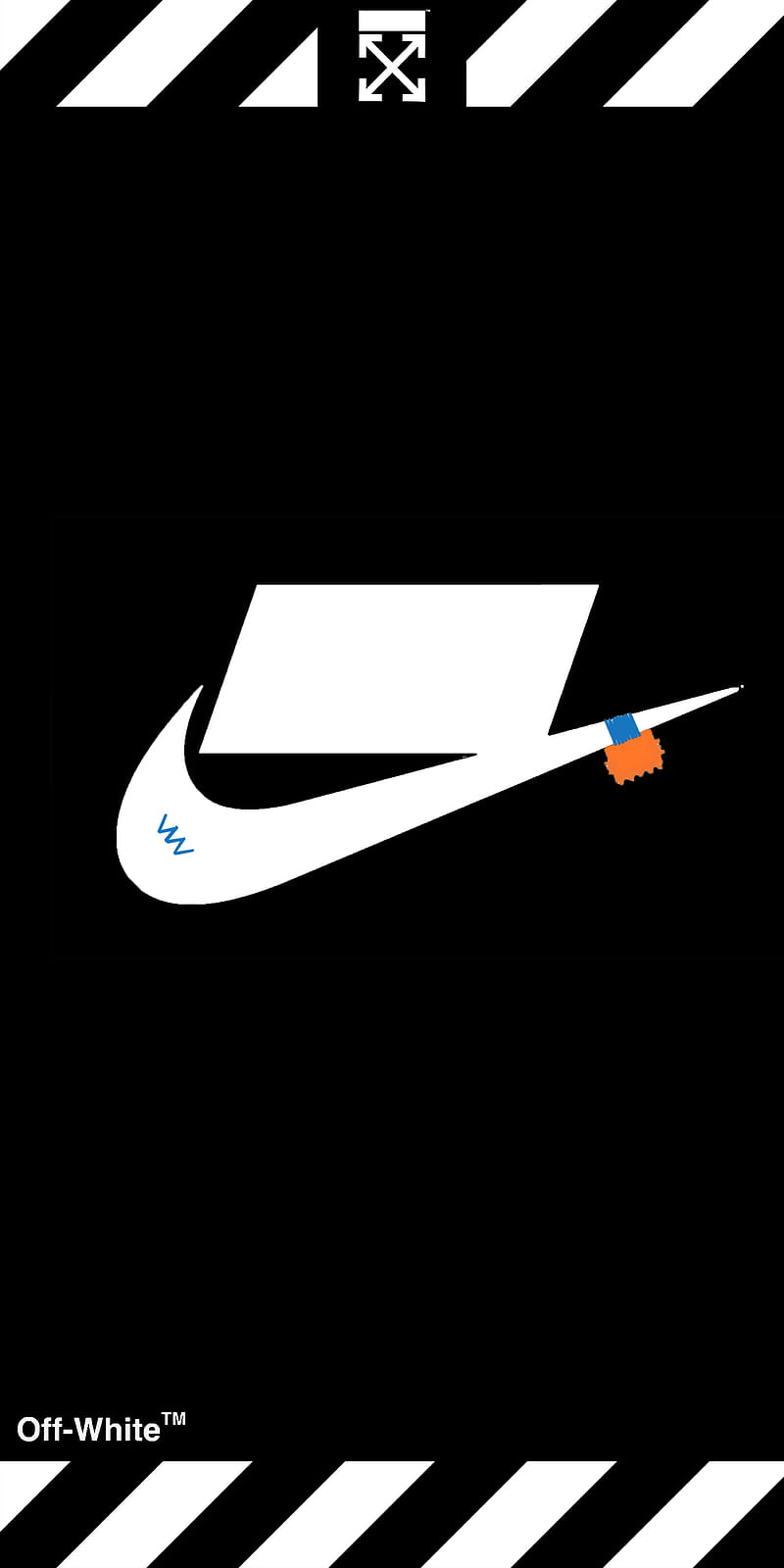 Off-White, Nike, Swoosh, Schwarzer Hintergrund, Diagonale Streifen, Sperrbildschirm fürs iPhone