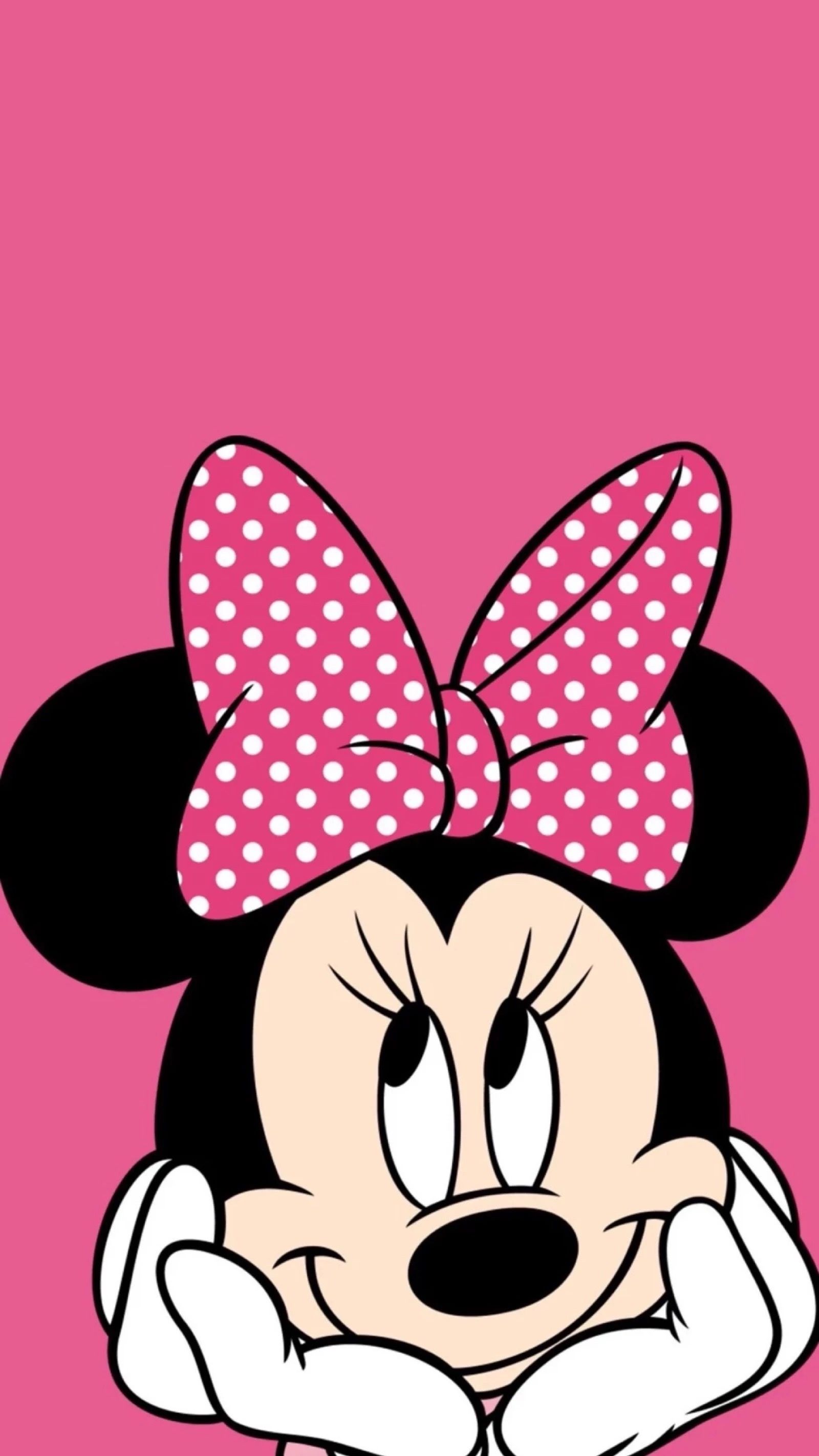 Minnie Maus, Gesicht, Gepunktete Schleife, Pink, Close-up, Hintergrundbild fürs Handy