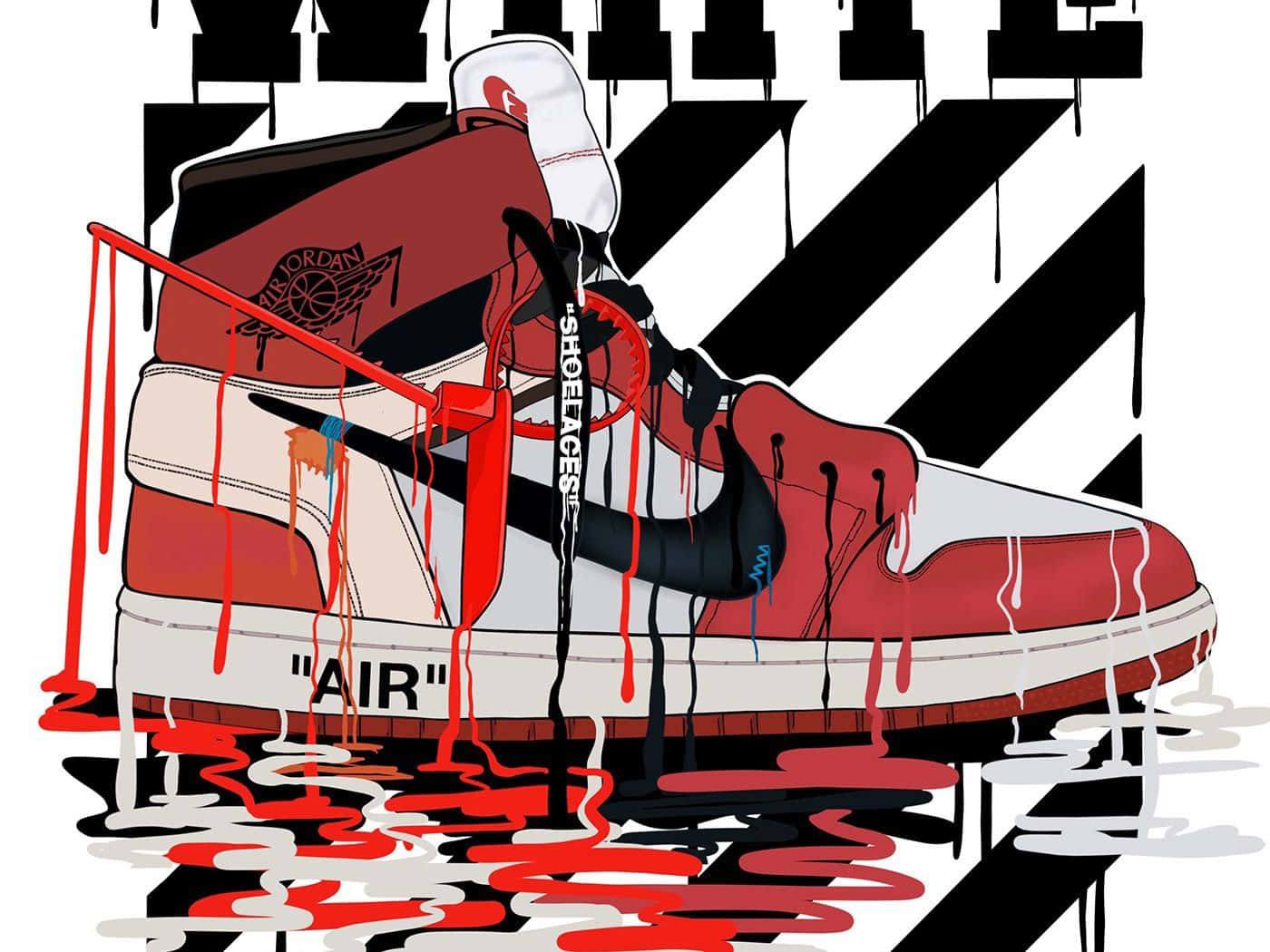 Off-White, Air Jordan 1, Nike, Sneaker, Tropfende Farbe, Rot, Hintergrundbild fürs Tablet