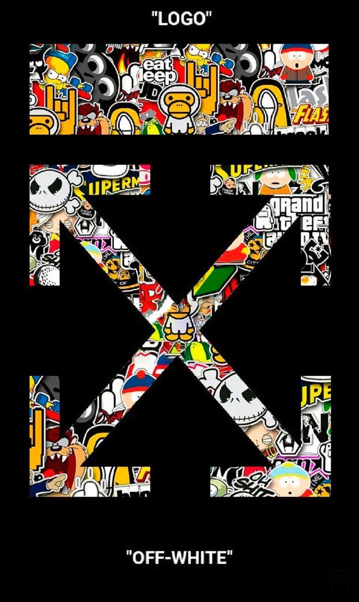 Off-White, Pfeil-Logo, Sticker-Collage, Schwarzer Hintergrund, Bunt, Sperrbildschirm fürs iPhone