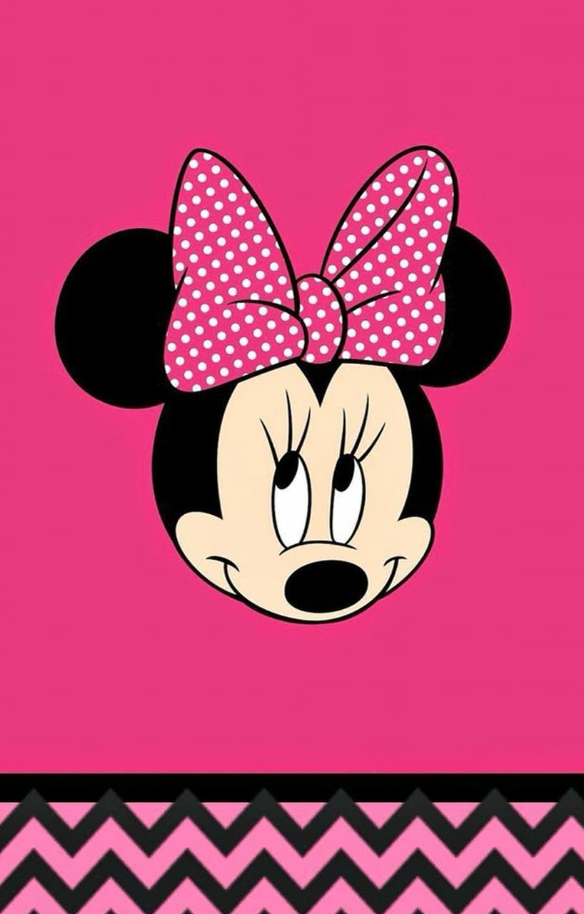 Minnie Maus, Gesicht, Zickzack, Pink, Gepunktete Schleife, HD, Handy-Hintergrund