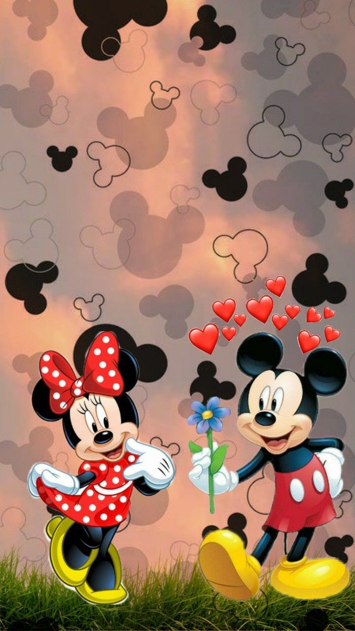 Minnie Maus, Micky Maus, Disney, Blumen, Paar, Wiese, HD, Handy-Hintergrund im Hochformat