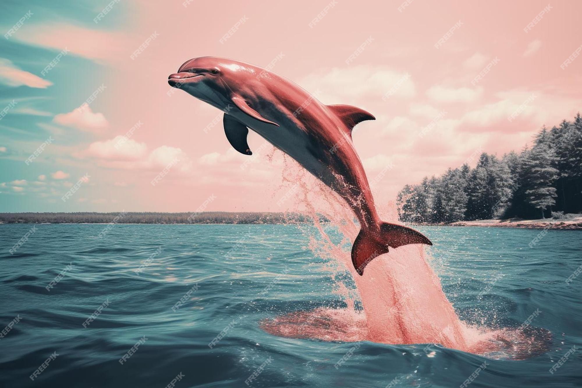 Delfin, Rosa, Sprung, Meer, Bearbeitet, Full HD, Desktop-Hintergrund für Windows
