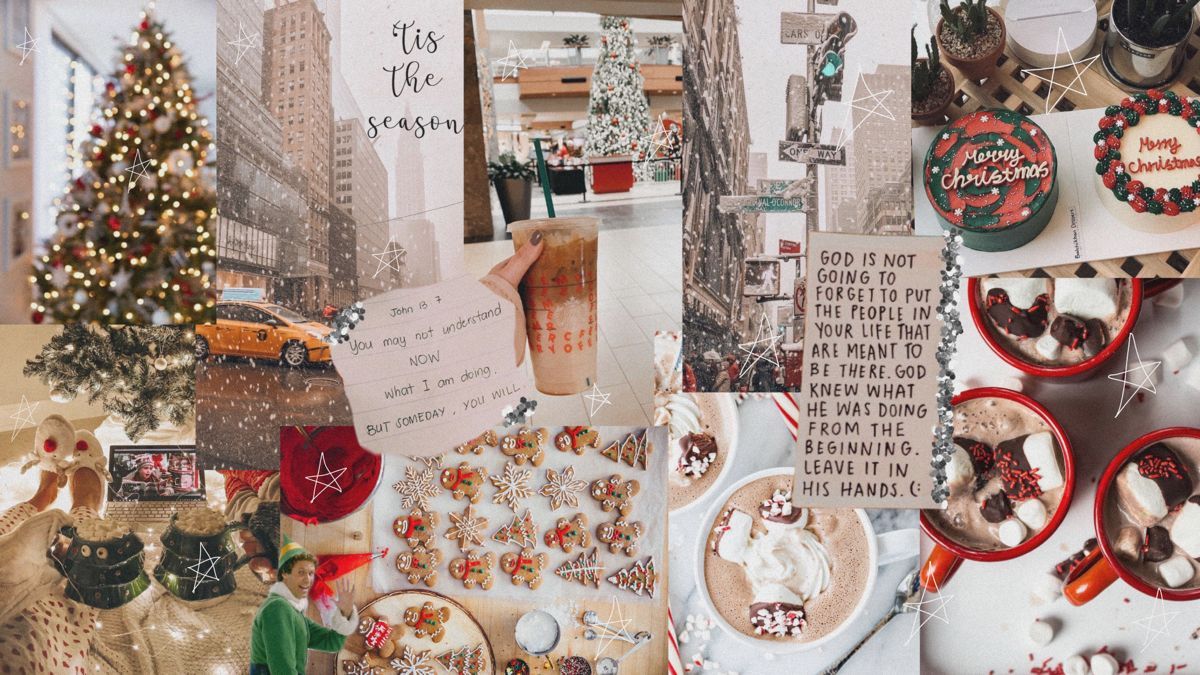 Collage, Weihnachtsbaum, Tis the Season, Plätzchen, Gemütlich, Hintergrundbild