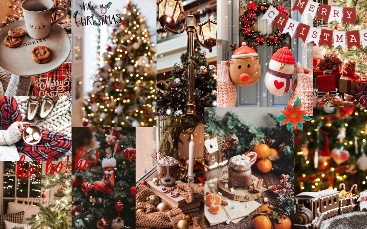Collage, Weihnachtsbaum, Lebkuchen, Lichter, Rot Weiß, 16:10, HD-Hintergrundbild für den Desktop