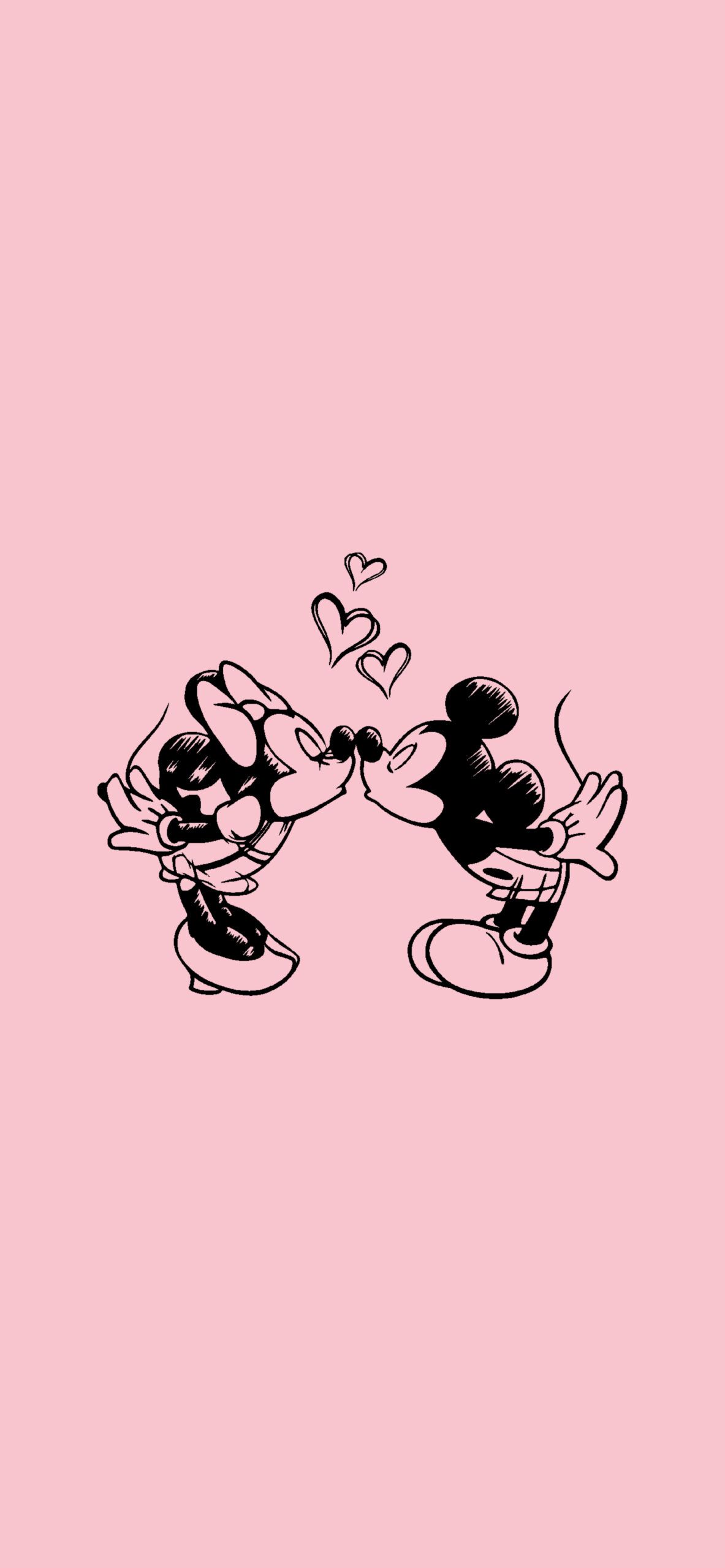 Minnie Maus, Micky Maus, Kuss, Schwarz-Weiß, Rosa, Full HD, Hintergrundbild fürs Handy