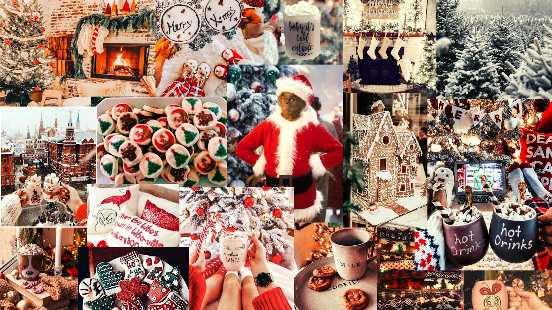 Grinch, Collage, Kamin, Plätzchen, Lebkuchenhaus, 1920x1080, Full-HD-Hintergrundbild für PC