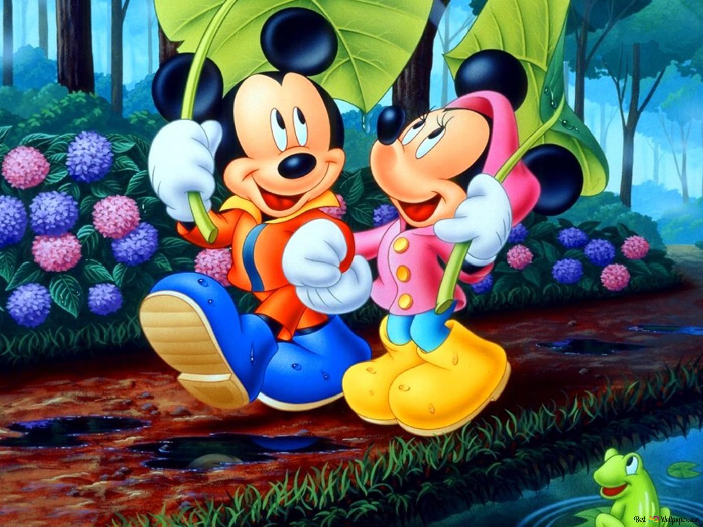 Micky Maus, Minnie Maus, Disney, Wald, Hortensien, Frosch, HD, iPad-Hintergrundbild