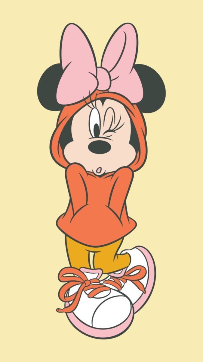 Minnie Maus, Kapuzenpullover, Gelb, Pastell, Cartoon, Hintergrundbild für iPhone und Android