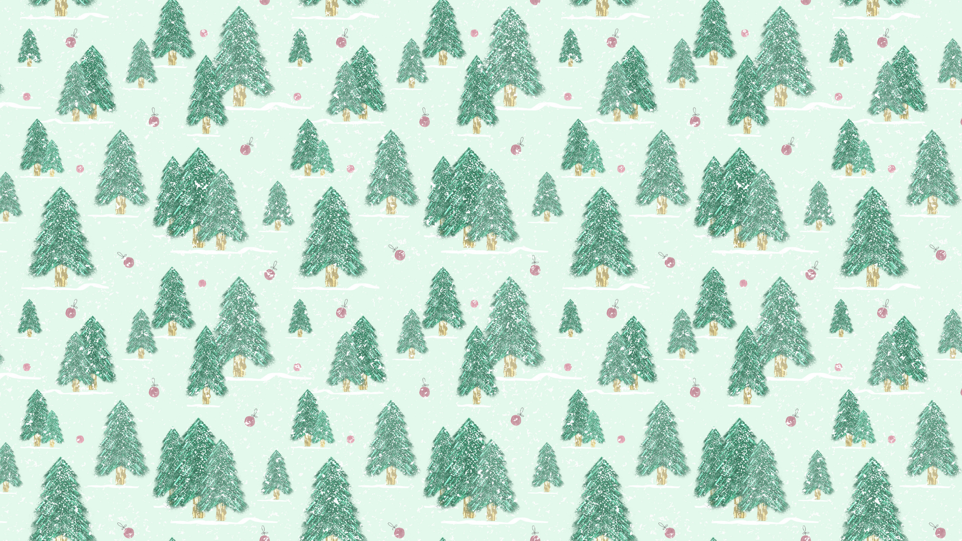 Tannenbäume, Muster, Mintgrüner Hintergrund, Illustration, Full HD Wallpaper