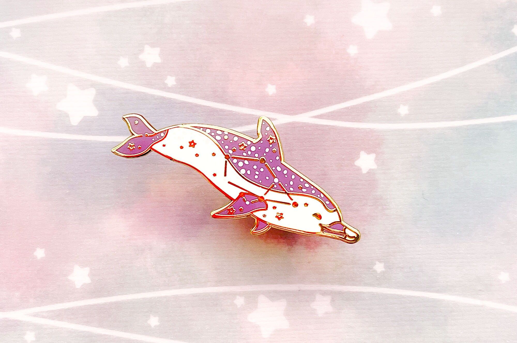Delfin-Anstecker, Emaille-Pin, Rosa, Sterne, Niedlich, Full HD, Desktop-Hintergrund für Windows