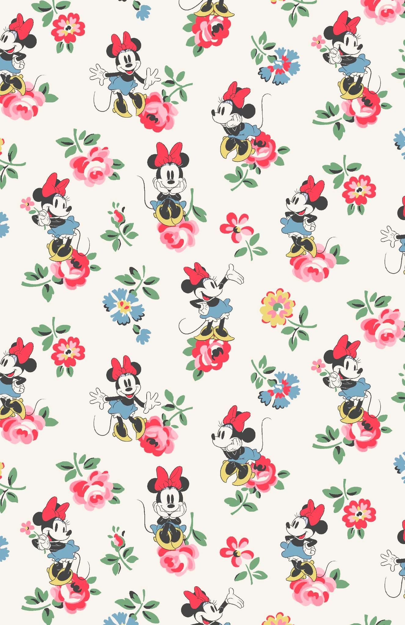 Minnie Maus, Blumenmuster, Rosen, Weiß, Vintage, Full HD, Handy-Hintergrund im Hochformat